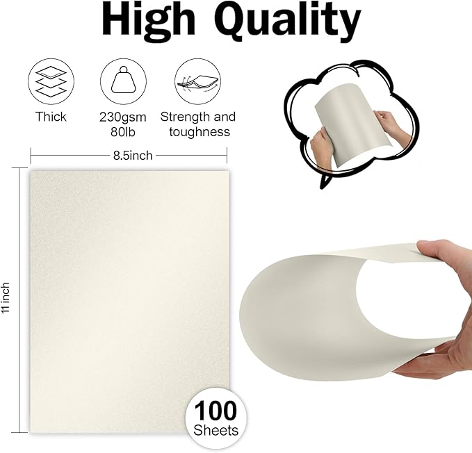 100 Sheets Silver Shimmer Cardstock 8.5 x 11 Metallic Paper, Goefun 80lb Card Stock Printer Paper for Invitations, Crafts, DIY Cards，Graduations