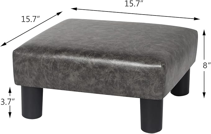 Joveco Small Footstool PU Leather Ottoman Square Footrest Stool Modern Padded Seat Chair for Living Room Bedroom Couch Dogs (Gray)