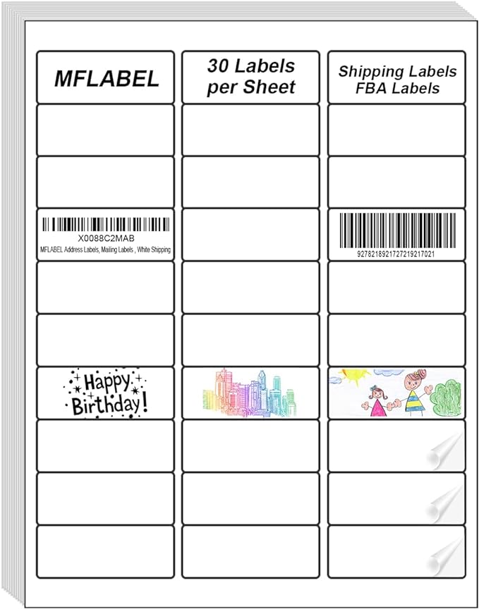 MFLABEL Address Label, 1" x2-5/8 Mailing Sticker, 30-UP White Shipping Labels for Inkjet or Laser Printer, 45000 Sticker Labels (1500 Sheets), 30 Label per Sheet