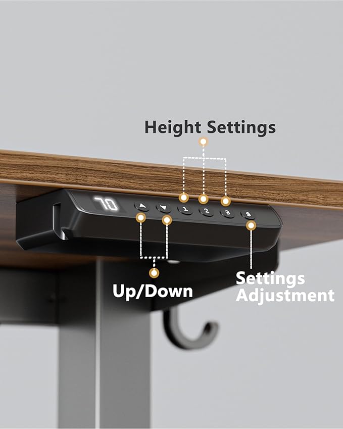 FEZIBO One-Piece Standing Desk Adjustable Height Stand up Home Office Desk, 48x24 Inch Electric Standing Computer Desk, with 4 Memory Presets, Fixable casters, Black Walnut