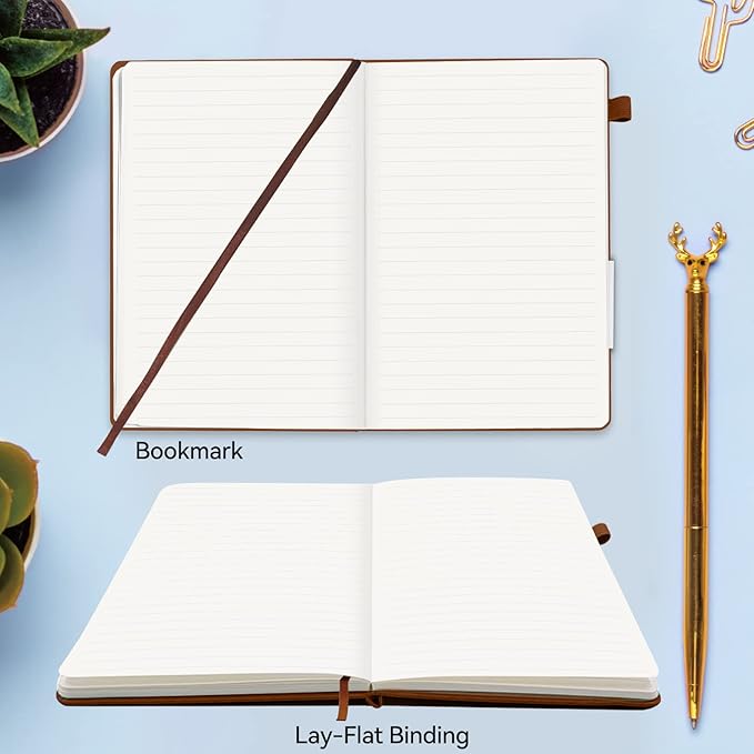 Lined Journal Notebook, 200 Pages, Leather Hardcover Notebooks, A5 College Ruled Thick Classic with Pen Loop Notebook Journals for Writing, for Women Men Office School, 5.75'' X 8.38'', Brown