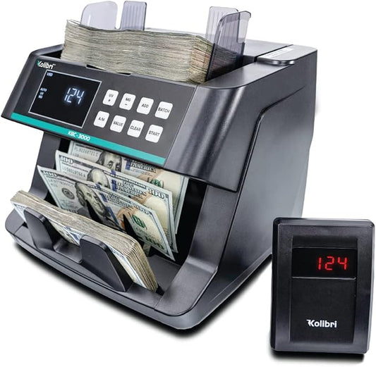 Kolibri KBC-3000 Money Counter with UV/IR Counterfeit Detection – Top Loading Bill Counting Machine w/ValuCount™, Add and Batch Modes – Fast Counting Speed 1,200 Notes/Min