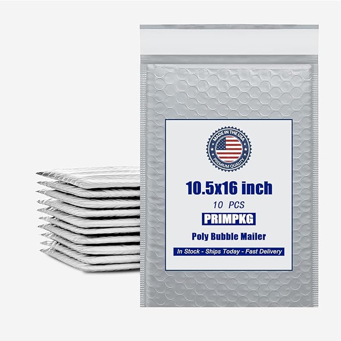 10.5in x 15in Bubble Mailer, Gray Poly Mailer, Padded Envelope, Shipping Envelope, Waterproof, Self-Sealing, For Small Business, Shipping, Mailing, Boutique Packaging(10PCS)