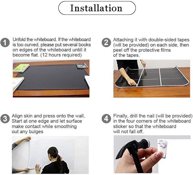 Magnetic Whiteboard Contact Paper for Wall 94 x 48 inches, Magnetic Dry Erase White Board Sticker with Non-Adhesive Backing for Office Home School