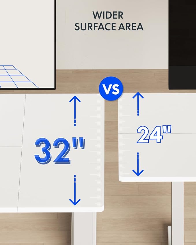 FLEXISPOT 71 x 32 Inch Large Standing Desk, Stand Up Desk with Splice Board, Rising Desks for Home Office, Office Desk with Cup Holder and Headphone Hook (White Frame + White Top, 2 Packages)