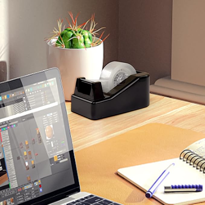 1Pcs Desktop Tape Dispenser Adhesive Roll Holder with Weighted Nonskid Base, Black (Tape not Included)