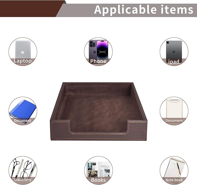 PU Leather Letter Tray - Load Documents Trays Front for Office Desktop Organizer - Desk Magazine, File, A4 Paper Holder - Paper Document File Holder Drak Brown (Drak Brown, A4-Tray)