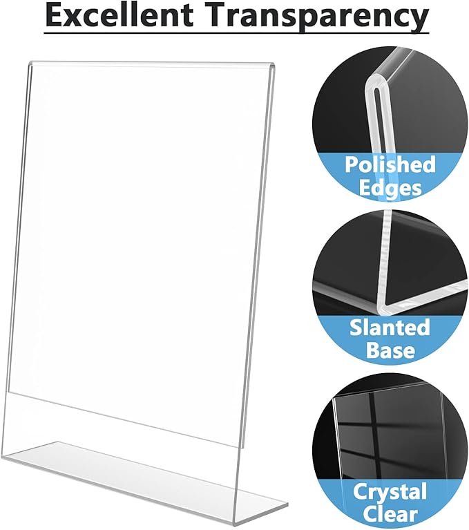 MaxGear Sign Holder 8.5x11 inches, Acrylic Sign Holder Slant Back Sign Holder Clear Sign Holder Plastic Paper Holder with Plastic Card Display for Office, Store, 5 Pack