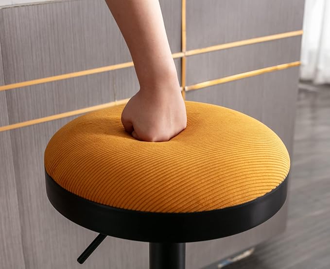Round Swivel Counter Height Bar Stools Set of 4 Modern Adjustable Barstools Backless Corduroy Bar Chairs Industrial Island Chairs with Metal Base/Footrest for Kitchen Island/Pub/Bar, Yellow
