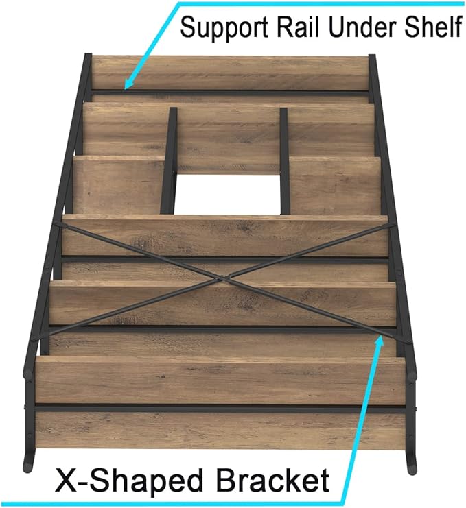 LVB Tall Industrial Etagere Bookcase, Modern Wood Large Open 6 Tier Bookshelf, Vintage Wide Metal Book Shelf Organizer, Farmhouse Book Shelves for Bedroom Living Room Home Office Storage, Rustic Oak