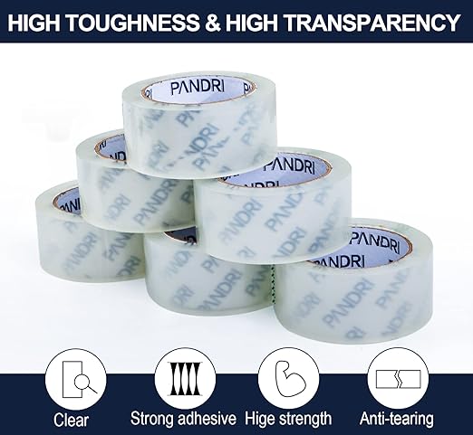 PANDRI Clear Packing Tape, 24 Rolls Heavy Duty Packaging Tape for Shipping Packaging Moving Sealing, 1.88 inches Wide, 65 Yards Per Roll, Total 1560 Yards