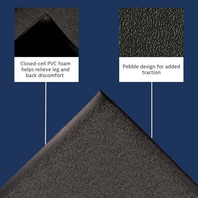 Notrax 411 Sof-Tred™ 2' x 60' x 9/16" Anti Fatigue Mat, Enhanced Slip Resistance with Beveled Edges and Pebbled Surface, Ideal for Industrial and Commercial Workplaces, Black, 411R0424BL