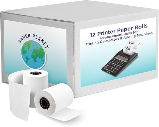 Adding Machine Bond Paper Rolls for Finance and Tax Professionals by Paper Planet | Printing Calculator Rolls Compatible with Select Canon, Casio, Sharp, and Victor Adding Machines | 12 Rolls