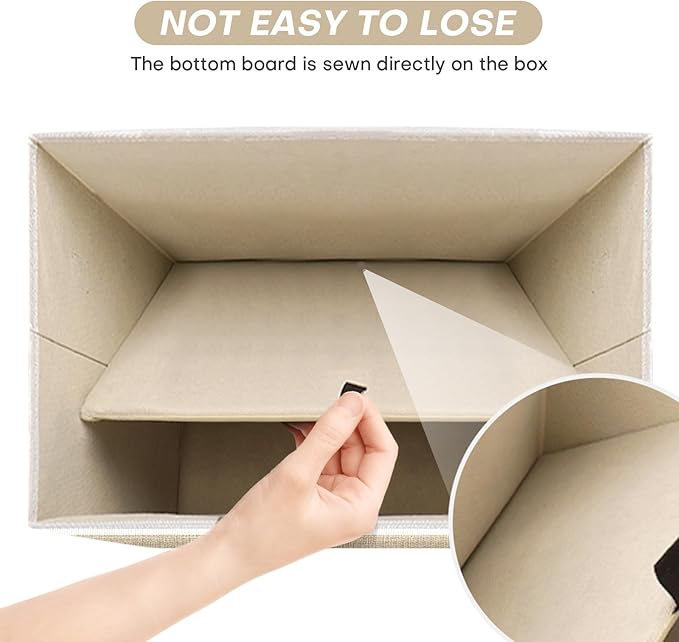 Large 22 Quart Linen Fabric Foldable Storage Bin Cube Organizer Basket with Flip-Top Lid & Handles, Clothes Blanket Box for Home, Office, Closet, Beige & White, 4 Pack 14.6 x 9.5 x 9.5”