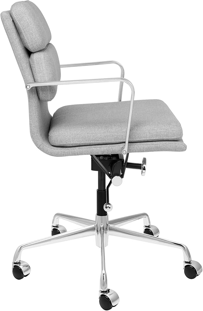 Laura Davidson Furniture SOHO II Padded Management Office Chair - Mid Back Desk Chair with Arm Rest, Swivel & Cushion Availability, Made of Poly-Cotton Fabric, Grey Fabric, Computer Chair