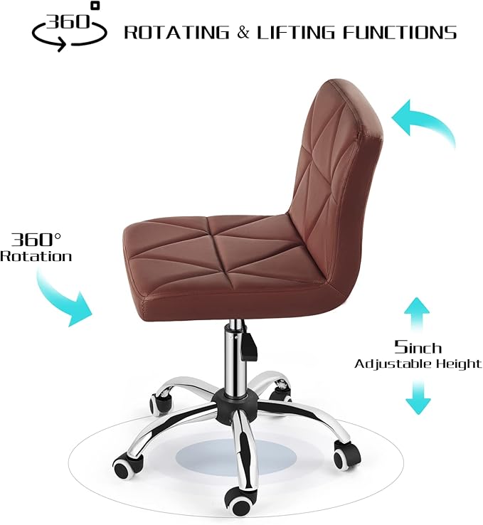 COSVALVE Armless Desk Chair, Mid Back 360 Swivel Office Chair, Height Adjustable Executive Conference Task Chair with Rolling Wheels and Diamond Pattern for Home Bedroom Computer Barber, Brown