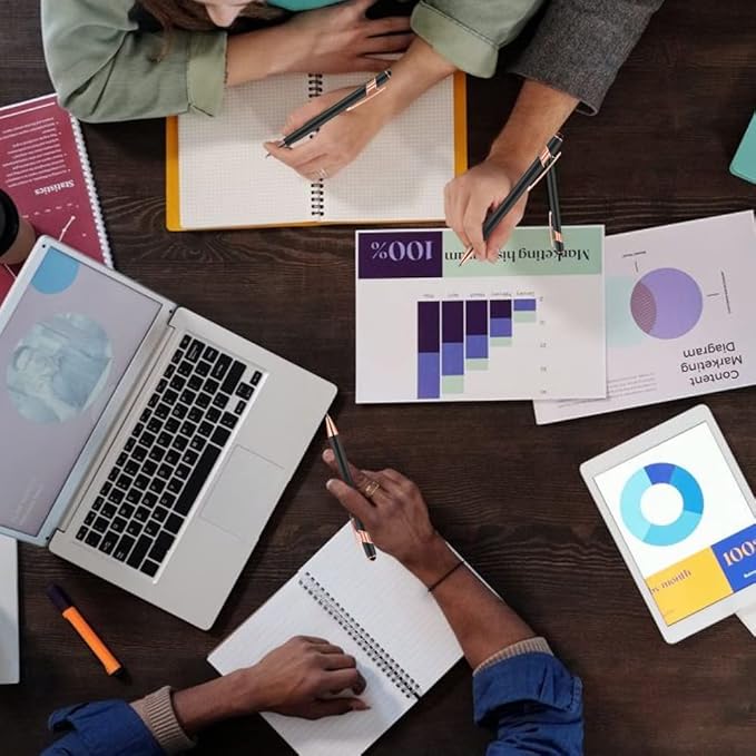 12 PCS 2 in 1 Stylus Ballpoint Pen with Stylus Tip, 1.0 mm Black Ink Metal Pen Stylus Pen for Touch Screens (Rose Gold & Red)