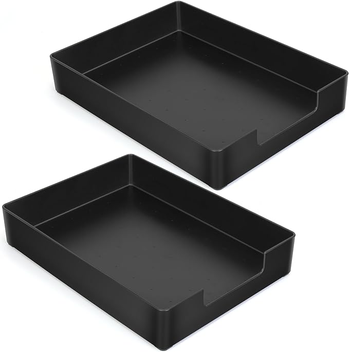 Letter-Size Tray, 2PCS Plastic Stackable A4 Paper Tray, Desk Drawer Organizer, Multi-use Large Storage Basket for Office Home Supplies,13 x 9.6 inch