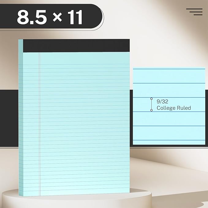 300 Sheets Blue Legal Pads 8.5 x 11 College Ruled Paper 6-Pack Note Pads Narrow Ruled 50 Sheets per Notepad Perforated Writing Pad Durable Sturdy Back 8x11 Pads of Paper