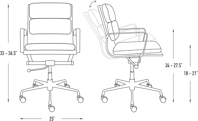 Laura Davidson Furniture SOHO II Padded Management Office Chair - Mid Back Desk Chair with Arm Rest, Swivel & Cushion Availability, Made of Faux Leather, Brown, Computer Chair