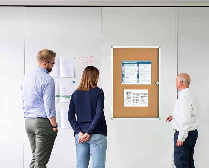 Lockable Display Case 24x36 - Enclosed Cork Bulletin Board with Locking Door, Wall Mounted Aluminum Notice Board for Office, School, Posters, Cards
