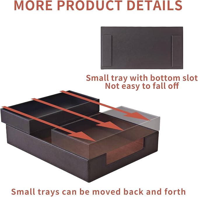 4 Pack Leather Office Supplies/Desk Organizer for Letter Paper Tray,Sticky Note Holder,Pen Cup,Stackable Small Letter Mail Sorter Tray,Workspace Decor for Women Men (Brown, 4-piece set)