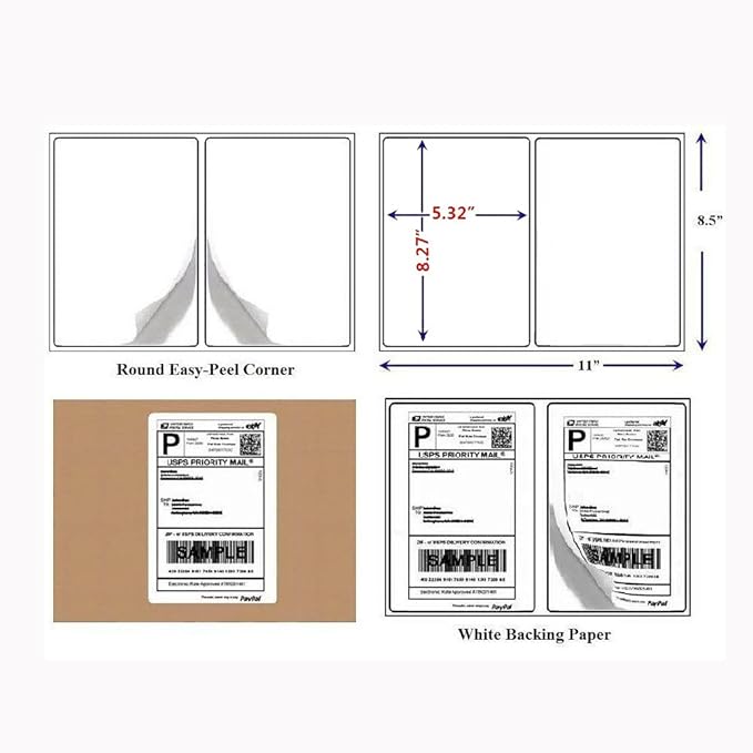 MFLABEL® Round Conrner Half Sheet Shipping Labels 2-UP Click-n-Ship Mailing Postage Labels(4000Labels)
