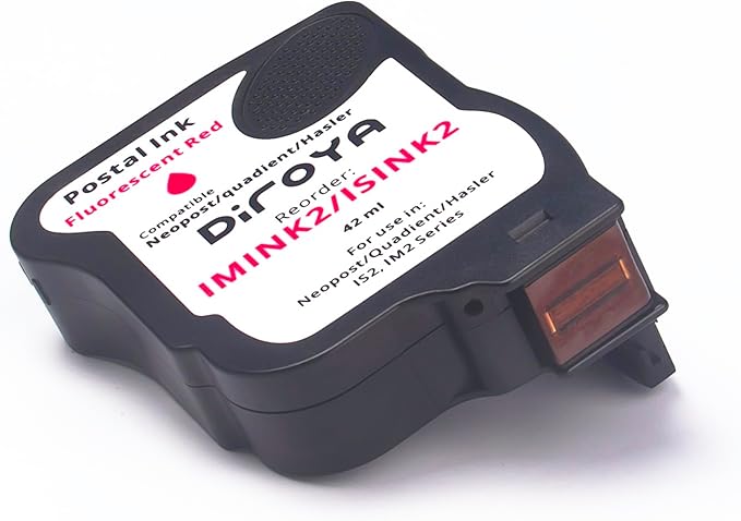 ISINK2 Fluorescent Red Ink Cartridge for Neopost IS-200, IS-240, IS-280, Quadient Hasler IM-200, IM-240, IM-280 Franking Machines, 42ml, 4200 Impressions, 4145144H
