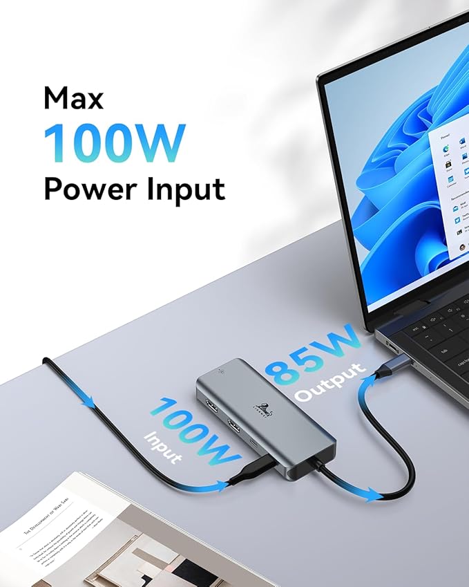 LIONWEI 9 in 1 Laptop Docking Station, Dual HDMI, 100W PD, USB C 3.0, Ethernet, Audio/Mic, USB C Hub for Dell/Surface/HP/Lenovo Laptops