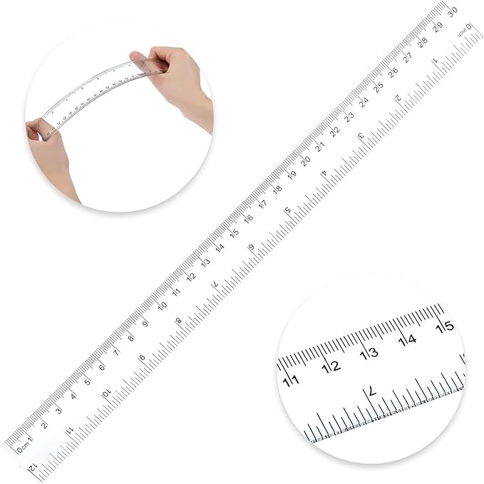 Koogel 40 PCS Plastic Straight Rulers, Plastic Measuring Tool, 12 Inch Shatterproof Clear Ruler Bulk for Classroom with Centimeters and Inches for Student, Kids, School, Office, Home