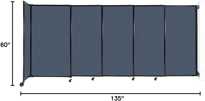 Wall-Mounted Sliding StraightWall Room Divider | Adjustable Widths | Locking Wheels | Room Separator | Up to 11'3" Wide x 5' Tall Ocean Fabric Panels