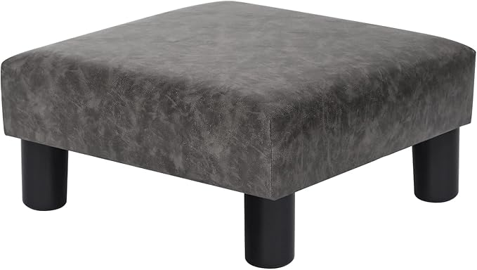 Joveco Small Footstool PU Leather Ottoman Square Footrest Stool Modern Padded Seat Chair for Living Room Bedroom Couch Dogs (Gray)