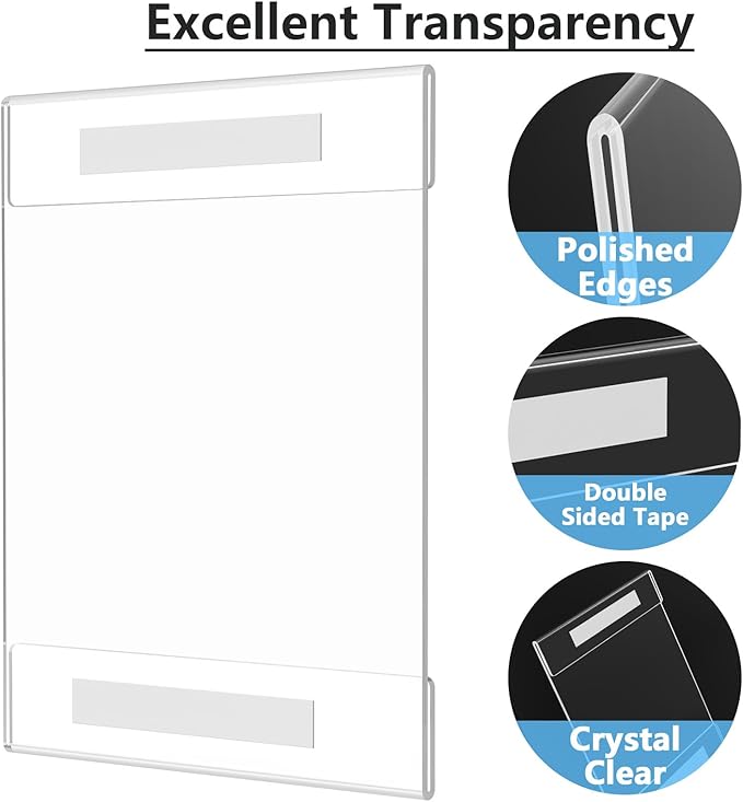 MaxGear Acrylic Sign Holder 8.5 x 11 inch 6 Pack, Wall Mount Sign Holder with Double-Sided Tape, Clear Plastic Sign Holders, Document Flyer Acrylic Picture Frame for Office, Home, Store