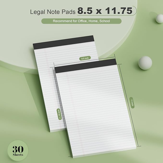 Legal Pads 8.5 x 11 inch Notepad, 2 Pack White Note Pads 8.5'' x 11'' for Work, Double-Side Printed Lined Paper Pads College Ruled White Notepads 30 Sheets Per Writing Pad for School, Home, Office