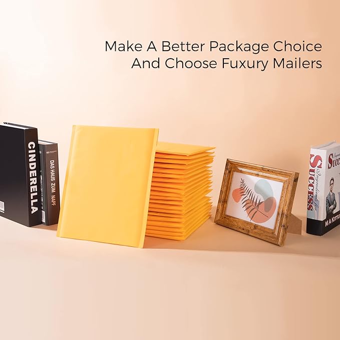 Fuxury Kraft Bubble Mailer 10.5X16 Inch 25 Pack,Strong Adhesion Padded Envelopes,Usable Size 10.5X15", Self Seal Bubble Envelopes,Waterproof Padded Mailers Packaging for Small Business,#5 Yellow