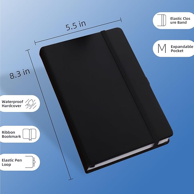 KODAPAGE Black A5 Liend Journal Notebook, 7mm College Ruled Notepad, Journaling for Writing, Work, School, Travel and Note Taking, Hardcover 224 Pages (112 Sheets) 5.5 x 8.3 inches (8 Pack)