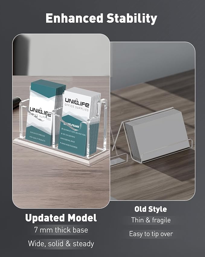 Uniclife Acrylic Business Card Holder for Desk 2 Slot Clear Vertical Business Card Display Stand for Men and Women Desktop Name Card Organizer Card Stand for Office Home Exhibition, 120 Card Capacity