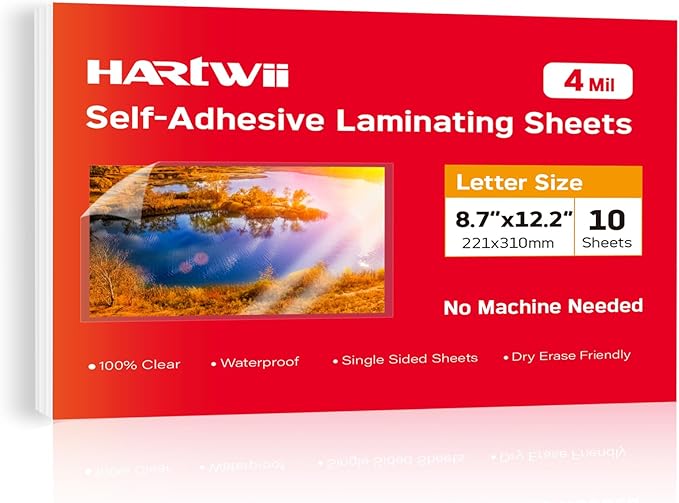 Self Adhesive Laminating Sheets,4Mil 8.5x11inches,10 Sheets Self Sealing Laminating Sheets, Self Adhesive Contact Paper,Clear Laminate Sheets for Stickers,No Machine Needed
