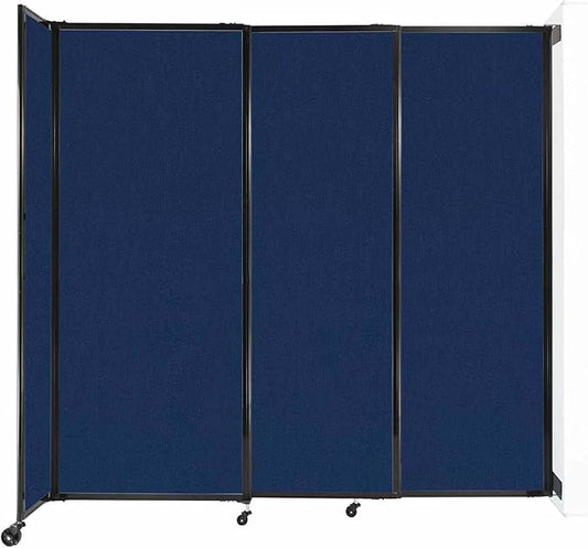 Wall-Mounted Sliding StraightWall Room Divider | Adjustable Widths | Locking Wheels | Room Separator | Up to 7'2" Wide x 6'10" Tall Navy Blue Fabric Panels