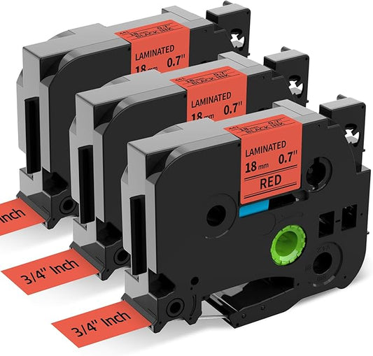 Label KINGDOM 18mm Red Label Tape Replacement for Brother TZe-441 TZe441 3/4" Black on Red TZ Tape 18mm 0.7 Laminated Compatible with Brother P Touch for PTD400 PTD410 PTD600, 3-Pack