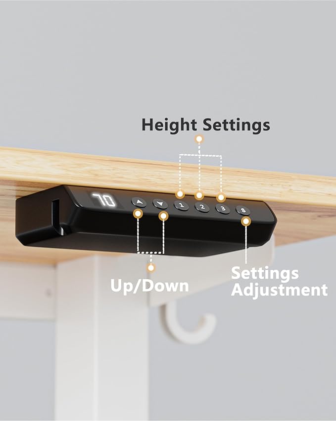 FEZIBO One-Piece Standing Desk Adjustable Height Stand up Home Office Desk, 55x24 Inch Electric Standing Computer Desk, with 4 Memory Presets, Fixable casters, Light Rustic