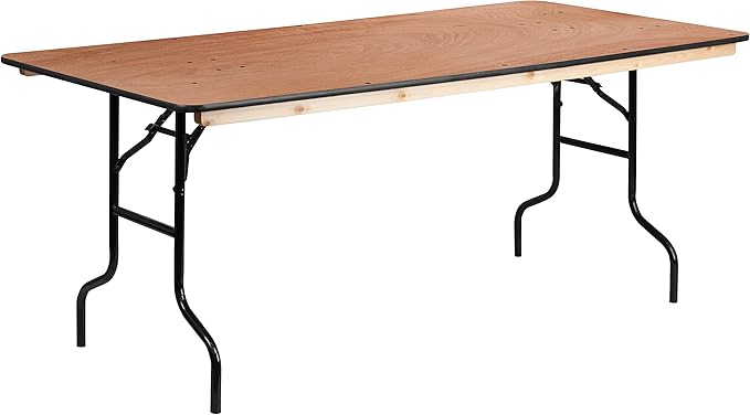 Flash Furniture Fielder 6' Rectangular All-Occasion Wood Folding Event Table, Foldable Portable Banquet Table with Wooden Top, Natural/Black