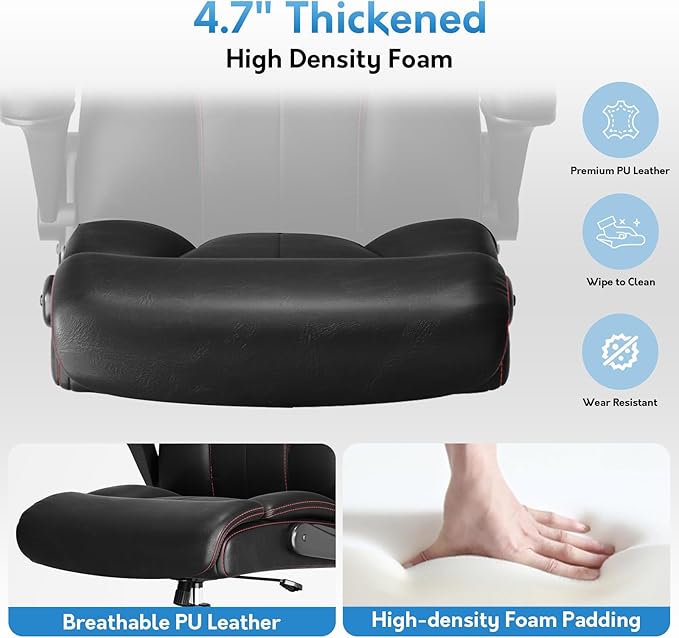 Office Chair Big and Tall 400lbs, High Back Executive Office Chair Flip Up Arms, Breathable Leather Home Office Computer Desk Chair with Lumbar Support Rocking Function, Black