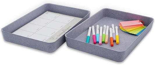 Welaxy 2-piece Office desk drawer organizer tray letter-size documents A4 paper book file Folder Holder storage bins ( Glacier Gray)