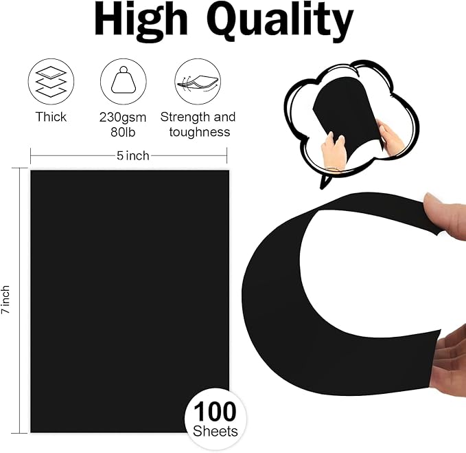 100 Pack Black Cardstock 5x7 Blank Card Thick Paper, Goefun 80lb Flat Card Stock Printer Paper for Invitations, Postcards, Photos, DIY