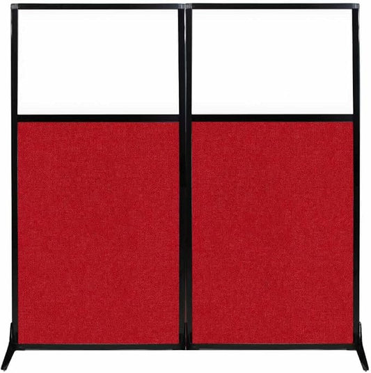 Versare Workstation Partition | Portable Wall Divider | Modern Office Cubicle | Free Standing Privacy Screen | Flexible Work Space | 66" x 70" W/Window, Red Fabric Panels
