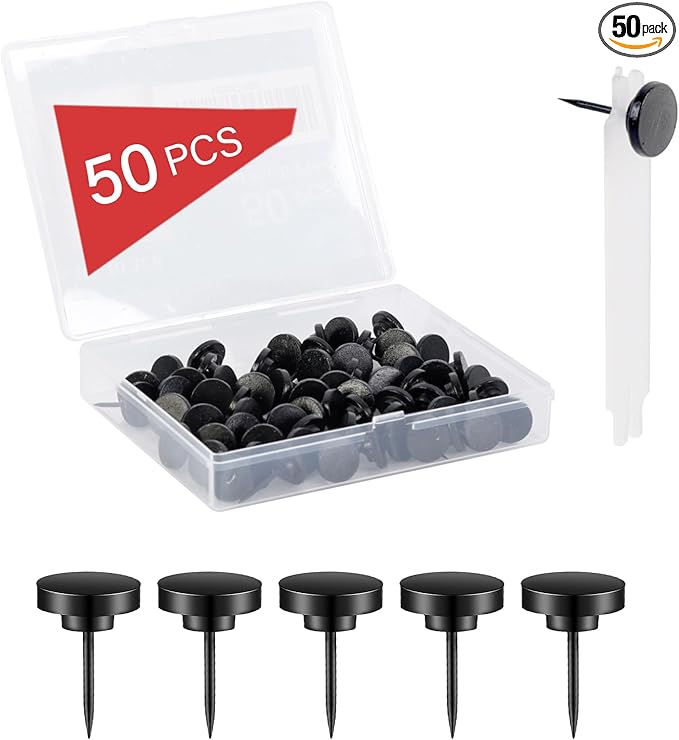 50 PCS Flat Push Pins for Cork Board, Black Metal Thumb Tacks for Wall Picture Photo Hanging, Board Posters Bulletin Maps, Office Home Decorative