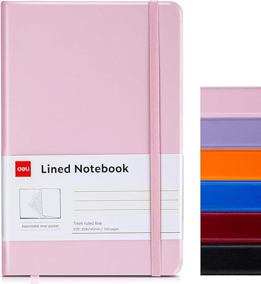 deli A5 Lined Journal Notebook, 160 Pages Hardcover Writing Notebook, 5.5"x8.2" College Ruled Notebook for Office, School, Work Notes (Pink)