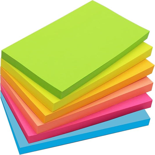 480 Sheets 3 in x 5 in Large Sticky Notes, 76 x 127 mm 6 Pads Assorted Self-Stick Pads for Notebook,Office,School and Home,80 Sheets/Pad (6 Pads Brillant)