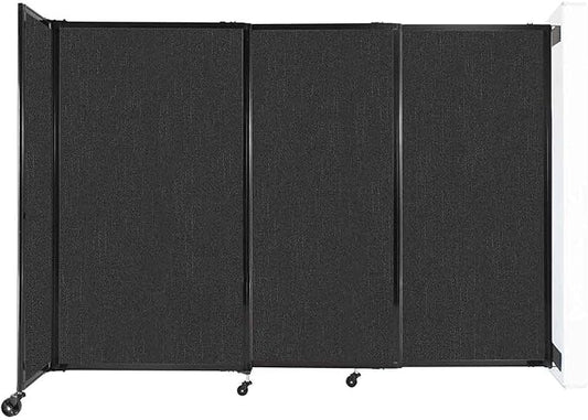 Wall-Mounted Sliding StraightWall Room Divider | Adjustable Widths | Locking Wheels | Room Separator | Up to 7'2" Wide x 5' Tall Black Fabric Panels